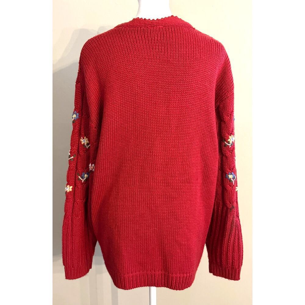 Vintage 80s Cardigan Embroidered Flowers Wool Blend Grandmacore Retro - Picture 2 of 5